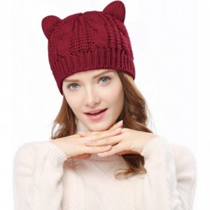 Skullies & Beanies Women's Hat Cat Ear Crochet Braided Knit Caps - Burgundy - CV1857HLAR7 $10.88