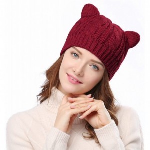 Skullies & Beanies Women's Hat Cat Ear Crochet Braided Knit Caps - Burgundy - CV1857HLAR7 $10.88