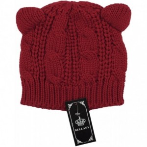 Skullies & Beanies Women's Hat Cat Ear Crochet Braided Knit Caps - Burgundy - CV1857HLAR7 $10.88