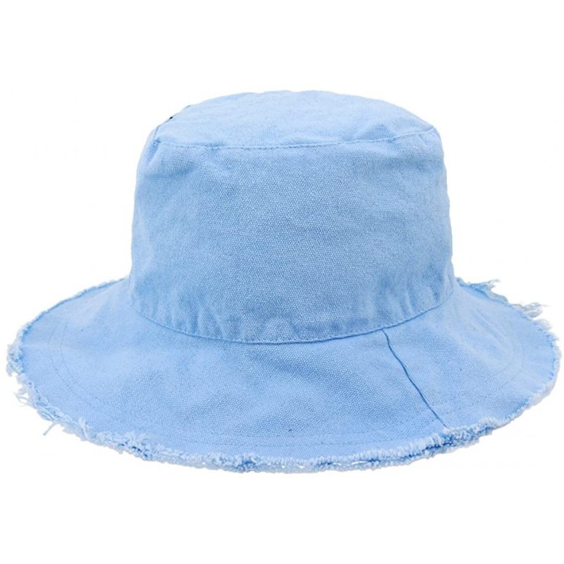 Bucket Hats Unisex Frayed Washed Bucket Hat Foldable Cotton Fisherman Cap Brim Visors Sun Hat - Light Blue - C318CHYWKQL $10.40