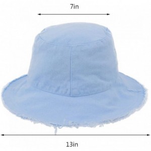 Bucket Hats Unisex Frayed Washed Bucket Hat Foldable Cotton Fisherman Cap Brim Visors Sun Hat - Light Blue - C318CHYWKQL $10.40
