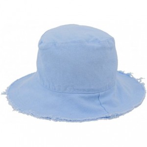 Bucket Hats Unisex Frayed Washed Bucket Hat Foldable Cotton Fisherman Cap Brim Visors Sun Hat - Light Blue - C318CHYWKQL $10.40