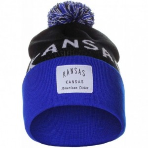 Skullies & Beanies Unisex USA Fashion Arch Cities Pom Pom Knit Hat Cap Beanie - Kansas Black Blue - CJ12NGGK1FM $23.18