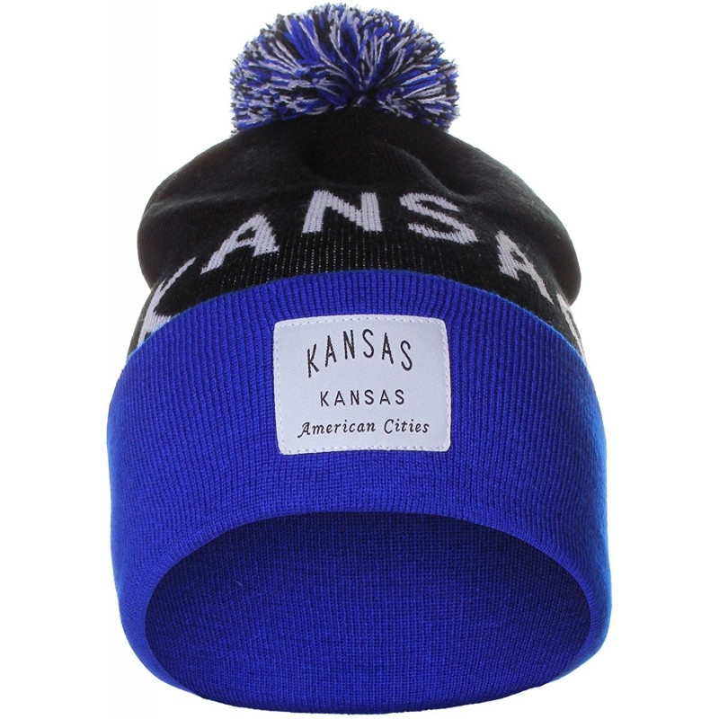 Skullies & Beanies Unisex USA Fashion Arch Cities Pom Pom Knit Hat Cap Beanie - Kansas Black Blue - CJ12NGGK1FM $13.03