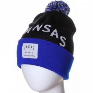 Skullies & Beanies Unisex USA Fashion Arch Cities Pom Pom Knit Hat Cap Beanie - Kansas Black Blue - CJ12NGGK1FM $13.03