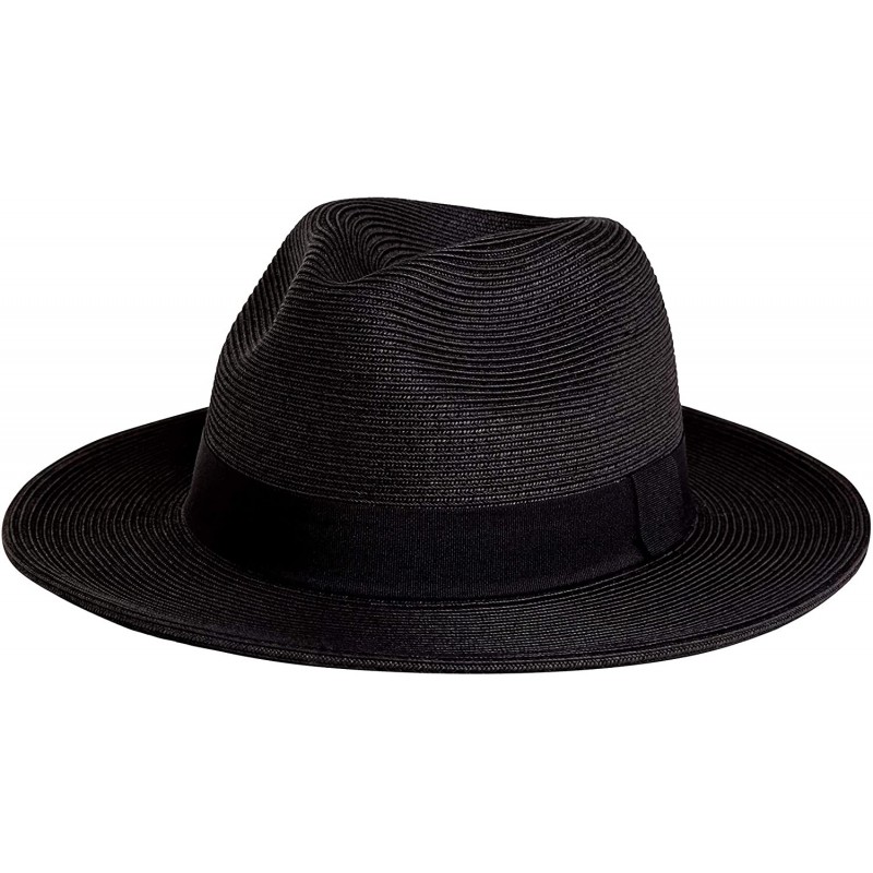 Sun Hats Sun Straw Fedora Beach Hat Fine Braid UPF50+ for Both Women Men - Black - CU18H6UQN67 $36.20