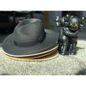 Sun Hats Sun Straw Fedora Beach Hat Fine Braid UPF50+ for Both Women Men - Black - CU18H6UQN67 $36.20