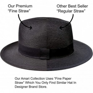 Sun Hats Sun Straw Fedora Beach Hat Fine Braid UPF50+ for Both Women Men - Black - CU18H6UQN67 $36.20