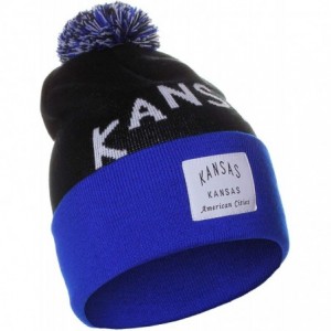 Skullies & Beanies Unisex USA Fashion Arch Cities Pom Pom Knit Hat Cap Beanie - Kansas Black Blue - CJ12NGGK1FM $13.03