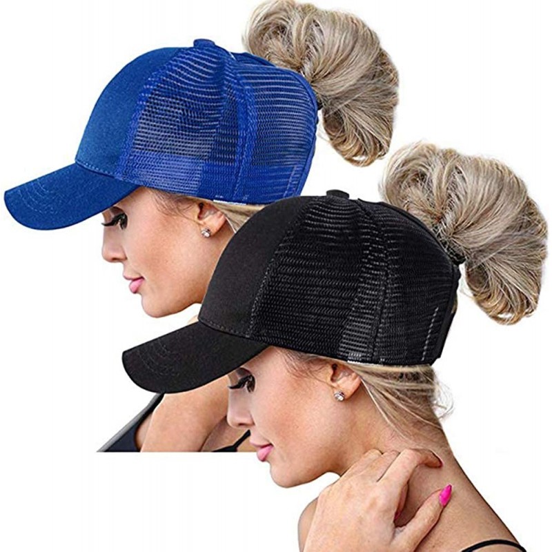 Baseball Caps Ponytail Baseball Glitter Ponycaps Adjustable - Classic(mesh)-black/Blue - CY194U992UL $29.35