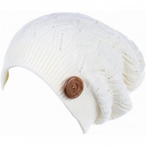 Skullies & Beanies Womens Winter Knit Beanie Hat Plush Fleece Lined - Ivory Button - CP18XXKZD2Y $45.52