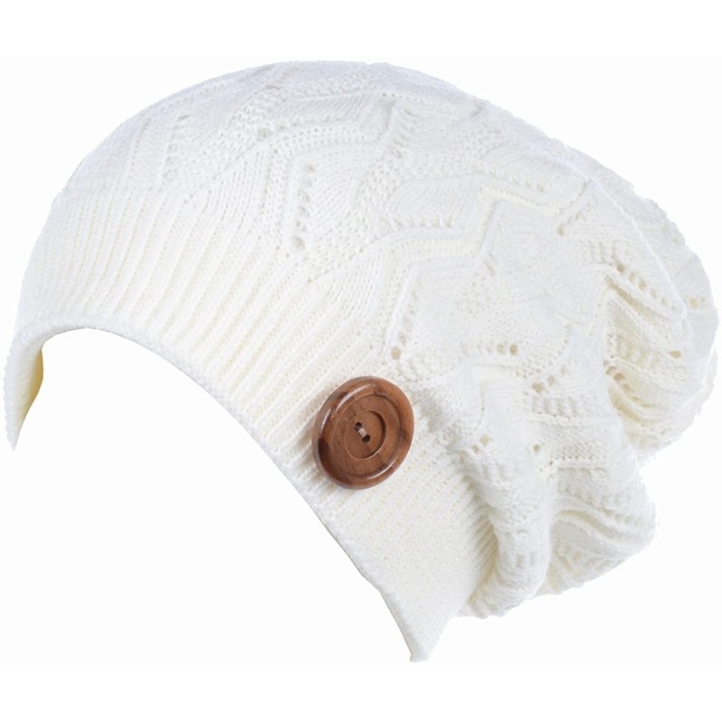 Skullies & Beanies Womens Winter Knit Beanie Hat Plush Fleece Lined - Ivory Button - CP18XXKZD2Y $19.05