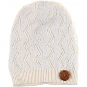 Skullies & Beanies Womens Winter Knit Beanie Hat Plush Fleece Lined - Ivory Button - CP18XXKZD2Y $19.05