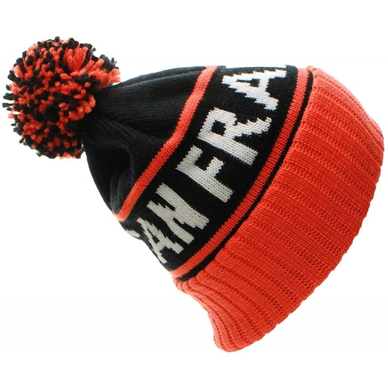 Skullies & Beanies USA Favorite City Cuff Cable Knit Winter Pom Pom Beanie Hat Cap - San Francisco - Black Orange - C511Q2V62...