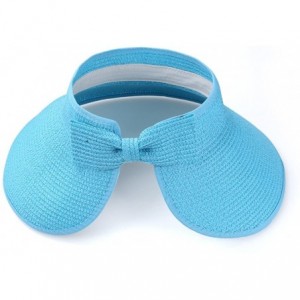 Visors Women's Bow Tie Straw Visor Summer Sun Hat - Aqua - CM12IGSJHKN $28.14