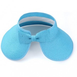 Visors Women's Bow Tie Straw Visor Summer Sun Hat - Aqua - CM12IGSJHKN $15.98