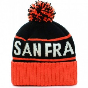 Skullies & Beanies USA Favorite City Cuff Cable Knit Winter Pom Pom Beanie Hat Cap - San Francisco - Black Orange - C511Q2V62...