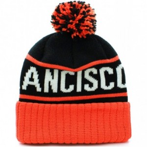 Skullies & Beanies USA Favorite City Cuff Cable Knit Winter Pom Pom Beanie Hat Cap - San Francisco - Black Orange - C511Q2V62...