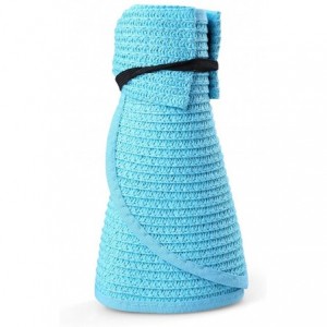 Visors Women's Bow Tie Straw Visor Summer Sun Hat - Aqua - CM12IGSJHKN $28.14