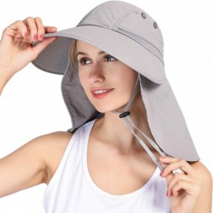 Sun Hats Womens Ponytail Summer Sun UV Protection Wide Brim Beach Fishing Hat with Neck Flap - Light Gray - CF1949ZGDUH $28.02