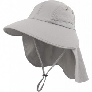 Sun Hats Womens Ponytail Summer Sun UV Protection Wide Brim Beach Fishing Hat with Neck Flap - Light Gray - CF1949ZGDUH $12.06