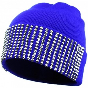 Skullies & Beanies Solid Color Rhinestone Studded Retro Winter Warm Cuff Skull Ski Cap Beanie Hat - Blue - CV129I199ZF $13.14