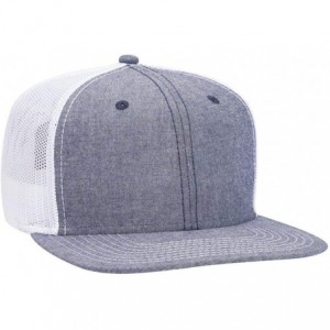 Baseball Caps Adjustable Blank Snap 6 Panel Pro Style Cotton Blend Chambray Snapback Hat (One Size Fits Most) - Nvy/Wht - C01...