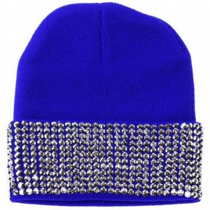 Skullies & Beanies Solid Color Rhinestone Studded Retro Winter Warm Cuff Skull Ski Cap Beanie Hat - Blue - CV129I199ZF $13.14