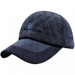 Baseball Caps Men's Warm Cotton Padded Quilting Plaid Peaked Baseball Hat Cap with Ear Flap - Navy - CK125RLSLM7 $10.30