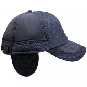 Baseball Caps Men's Warm Cotton Padded Quilting Plaid Peaked Baseball Hat Cap with Ear Flap - Navy - CK125RLSLM7 $10.30