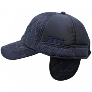 Baseball Caps Men's Warm Cotton Padded Quilting Plaid Peaked Baseball Hat Cap with Ear Flap - Navy - CK125RLSLM7 $10.30