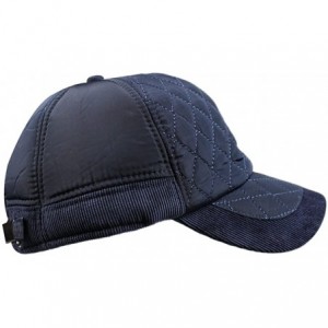 Baseball Caps Men's Warm Cotton Padded Quilting Plaid Peaked Baseball Hat Cap with Ear Flap - Navy - CK125RLSLM7 $10.30