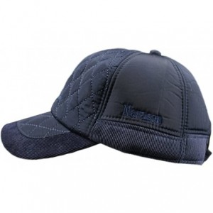 Baseball Caps Men's Warm Cotton Padded Quilting Plaid Peaked Baseball Hat Cap with Ear Flap - Navy - CK125RLSLM7 $10.30