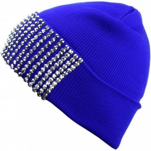 Skullies & Beanies Solid Color Rhinestone Studded Retro Winter Warm Cuff Skull Ski Cap Beanie Hat - Blue - CV129I199ZF $13.14