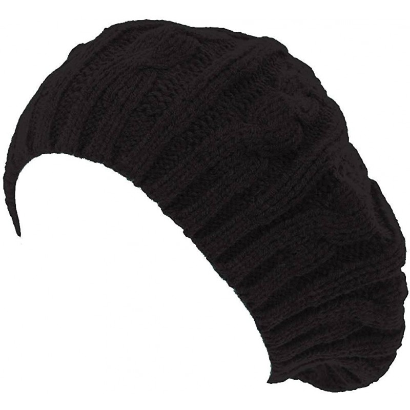 Skullies & Beanies Cable Fashion Knit Beret (2 Pack) - Black - CO11Y94M06R $9.47