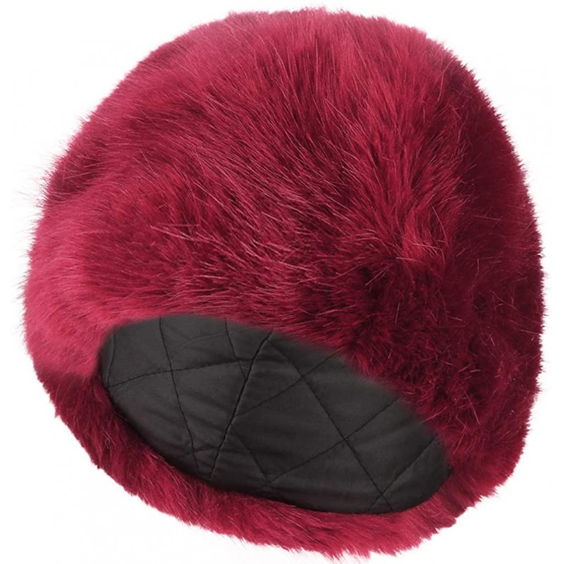 Skullies & Beanies Womens Warm Angora Beanie Skull Cap Elegant Solid Color Faux Fur Winter Fleece Beret Beanie Cap - Red - CF...