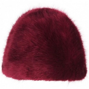 Skullies & Beanies Womens Warm Angora Beanie Skull Cap Elegant Solid Color Faux Fur Winter Fleece Beret Beanie Cap - Red - CF...