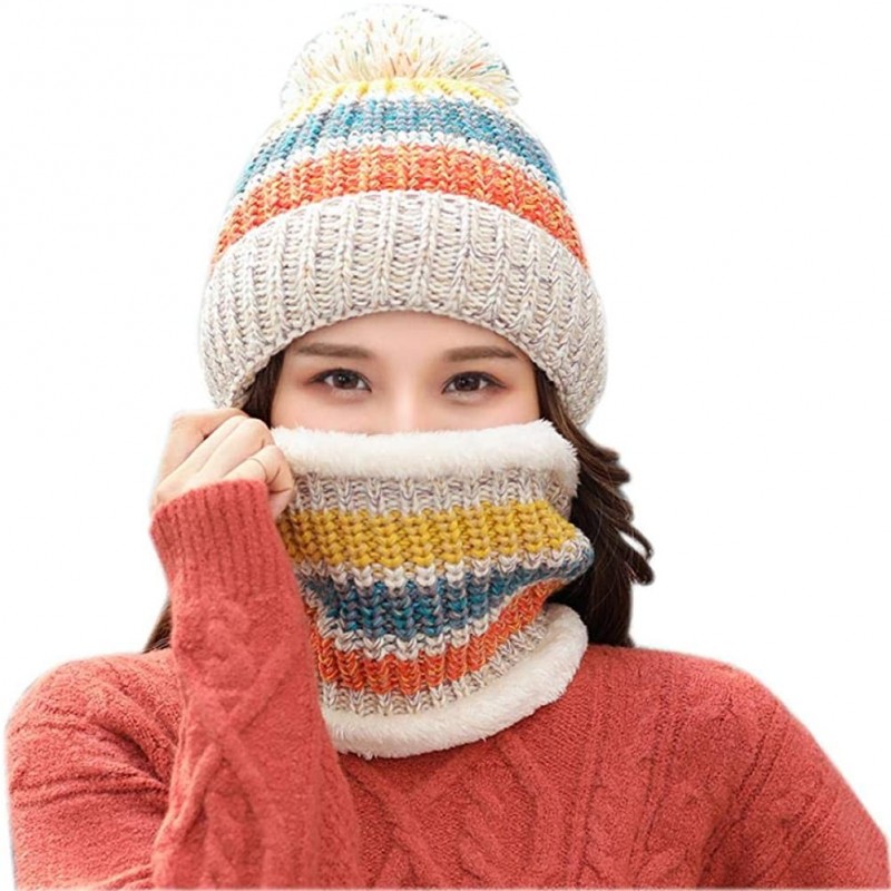Skullies & Beanies Winter Fleece Lined Knit Hats Hood Scarf for Women Warm Beanie with Pom Pom - Beige - C718LXQ0NCA $13.94