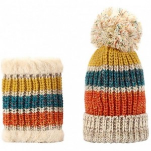 Skullies & Beanies Winter Fleece Lined Knit Hats Hood Scarf for Women Warm Beanie with Pom Pom - Beige - C718LXQ0NCA $13.94