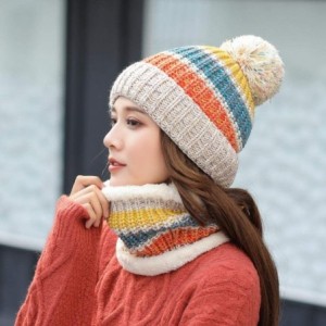Skullies & Beanies Winter Fleece Lined Knit Hats Hood Scarf for Women Warm Beanie with Pom Pom - Beige - C718LXQ0NCA $13.94