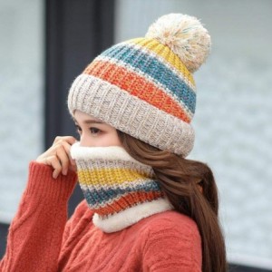 Skullies & Beanies Winter Fleece Lined Knit Hats Hood Scarf for Women Warm Beanie with Pom Pom - Beige - C718LXQ0NCA $13.94