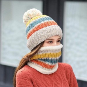 Skullies & Beanies Winter Fleece Lined Knit Hats Hood Scarf for Women Warm Beanie with Pom Pom - Beige - C718LXQ0NCA $13.94