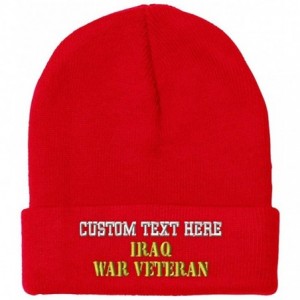 Skullies & Beanies Custom Beanie for Men & Women Iraq War Veteran Embroidery Acrylic Skull Cap Hat - Red - CY18ZWOOCYU $36.94