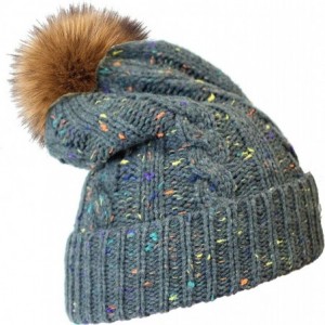 Skullies & Beanies Womens Cable Knit Winter Hat - With A Fleece Lining and Faux Fur Pom Pom - Confetti Grey - C812NZ3GQCJ $11.51