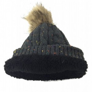 Skullies & Beanies Womens Cable Knit Winter Hat - With A Fleece Lining and Faux Fur Pom Pom - Confetti Grey - C812NZ3GQCJ $11.51