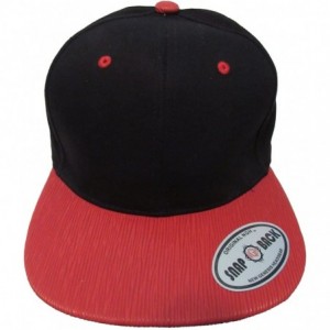 Baseball Caps Premium Flat Bill Cotton Snapback with Textured PU Leather Bill - Black/Red - C311NF10EYF $9.60