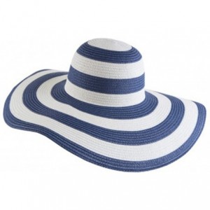 Sun Hats Floppy Wide Brim Straw Hat Women Summer Beach Cap Sun Hat - Navy Blue and White Striped - CK18DQW8SR2 $27.02