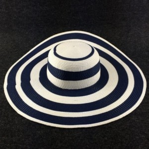 Sun Hats Floppy Wide Brim Straw Hat Women Summer Beach Cap Sun Hat - Navy Blue and White Striped - CK18DQW8SR2 $9.72