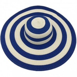 Sun Hats Floppy Wide Brim Straw Hat Women Summer Beach Cap Sun Hat - Navy Blue and White Striped - CK18DQW8SR2 $9.72