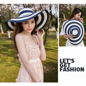 Sun Hats Floppy Wide Brim Straw Hat Women Summer Beach Cap Sun Hat - Navy Blue and White Striped - CK18DQW8SR2 $9.72